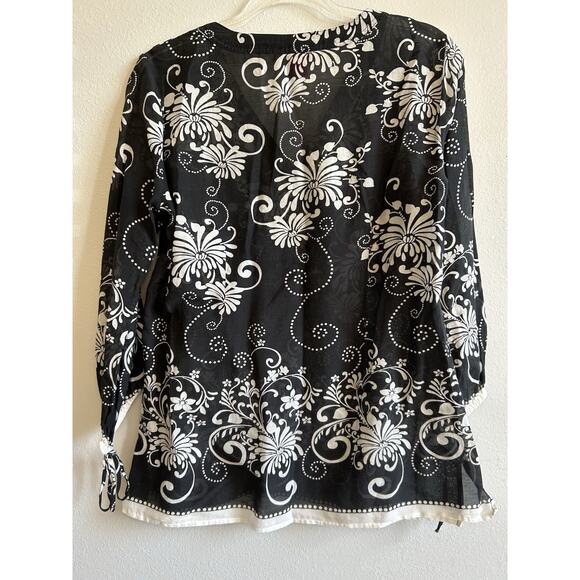 Sunny Leigh Womens L Coverup Tunic Silk Blend 3/4 Sleeve Floral Beach Boho VTG - Picture 8 of 11